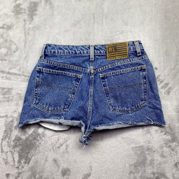 Polo Jeans Co Denim 2 1/2 RL Shorts High Waist Frayed Hem Size 8 Fits 26" - Picture 7 of 8